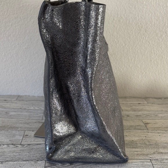 Furla Metallic Silver Leather Tote Bag EUC - Picture 4 of 15